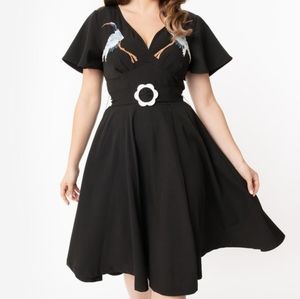 EUC Unique Vintage Black & Embroidered Crane Kay Dress